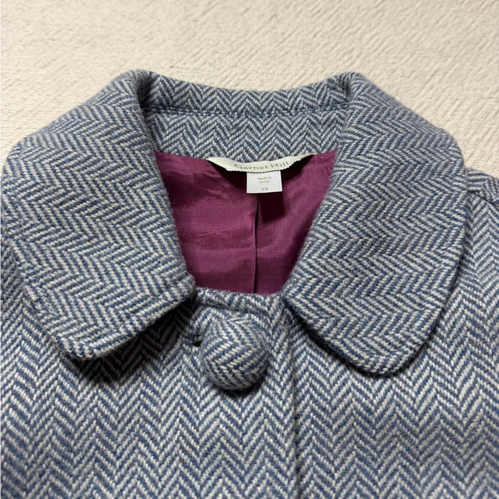 Garnet Hill Girls Herringbone Blue Wool Classic Church Coat 10 Easter Spring - Picture 6 of 9